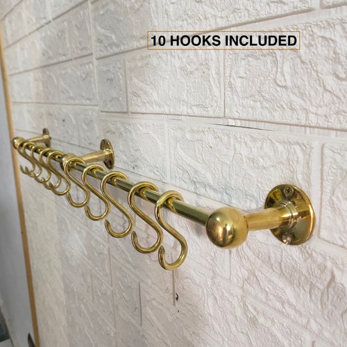 Unlacquered Brass Wall Mounted Pot Rack Brass Kitchen Rail Etsy