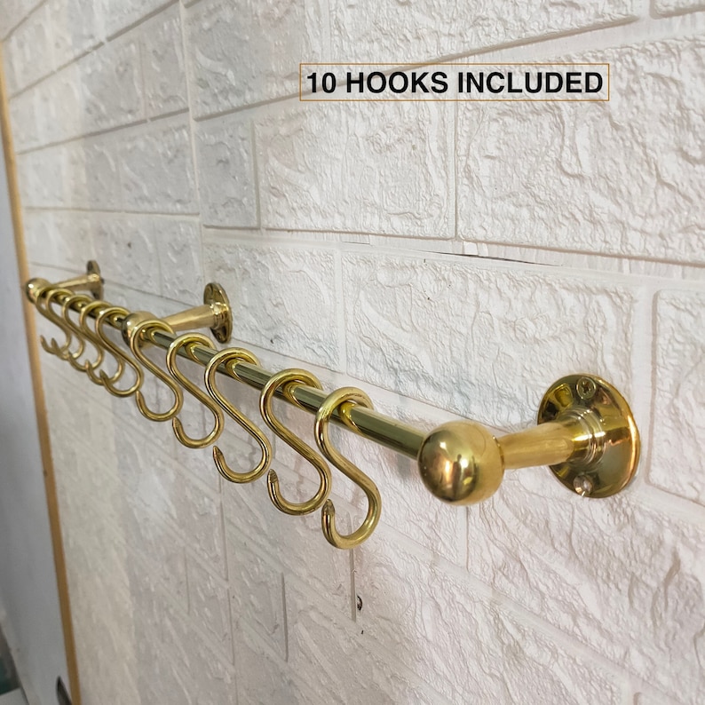 Antique Style Unlacquered Brass Pot Rack Vintage Handmade Gold Etsy