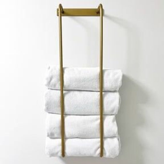 Toallero de latón sin lacar, decoración de baño, organizador de toallas, toallero de baño de latón antiguo, almacenamiento de toalleros