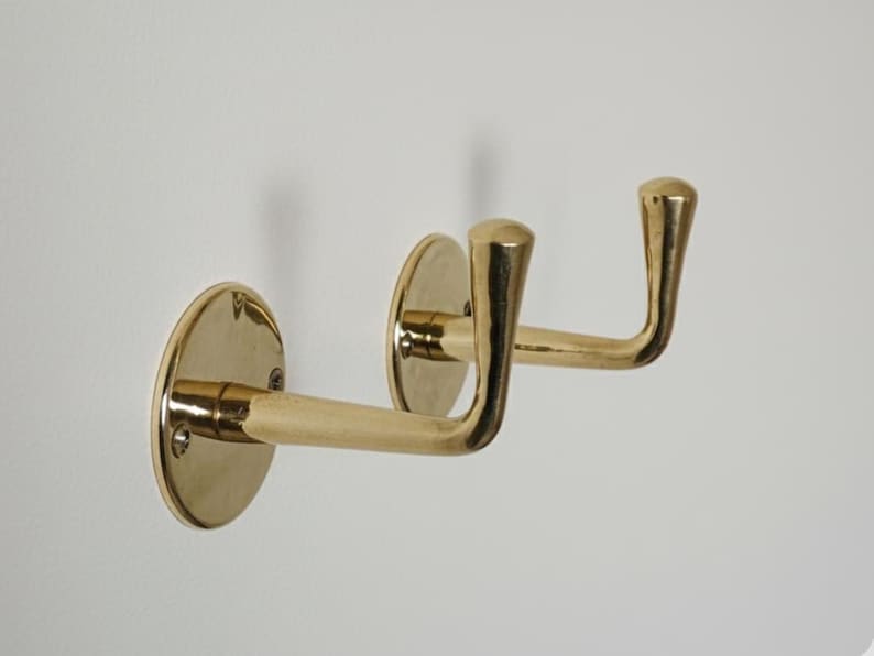unlacquered brass 2 wall hooks