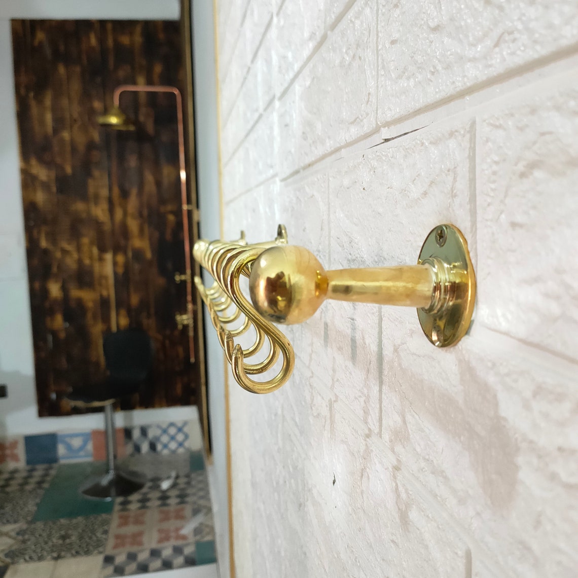 Antique Style Unlacquered Brass Pot Rack Vintage Handmade Gold Etsy