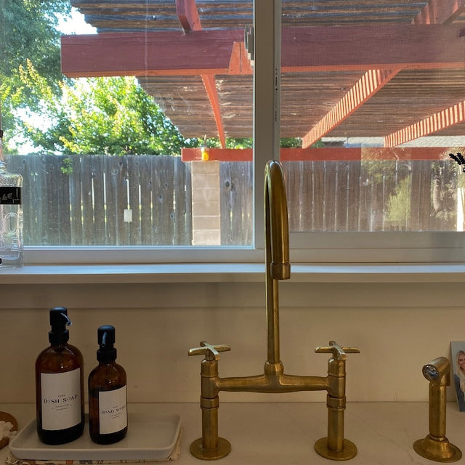 Unlacquered Brass Kitchen Faucet With Linear Legs - Solid Brass Bridge Faucet - Kitchen Faucets - 6 inches, Without Sprayer