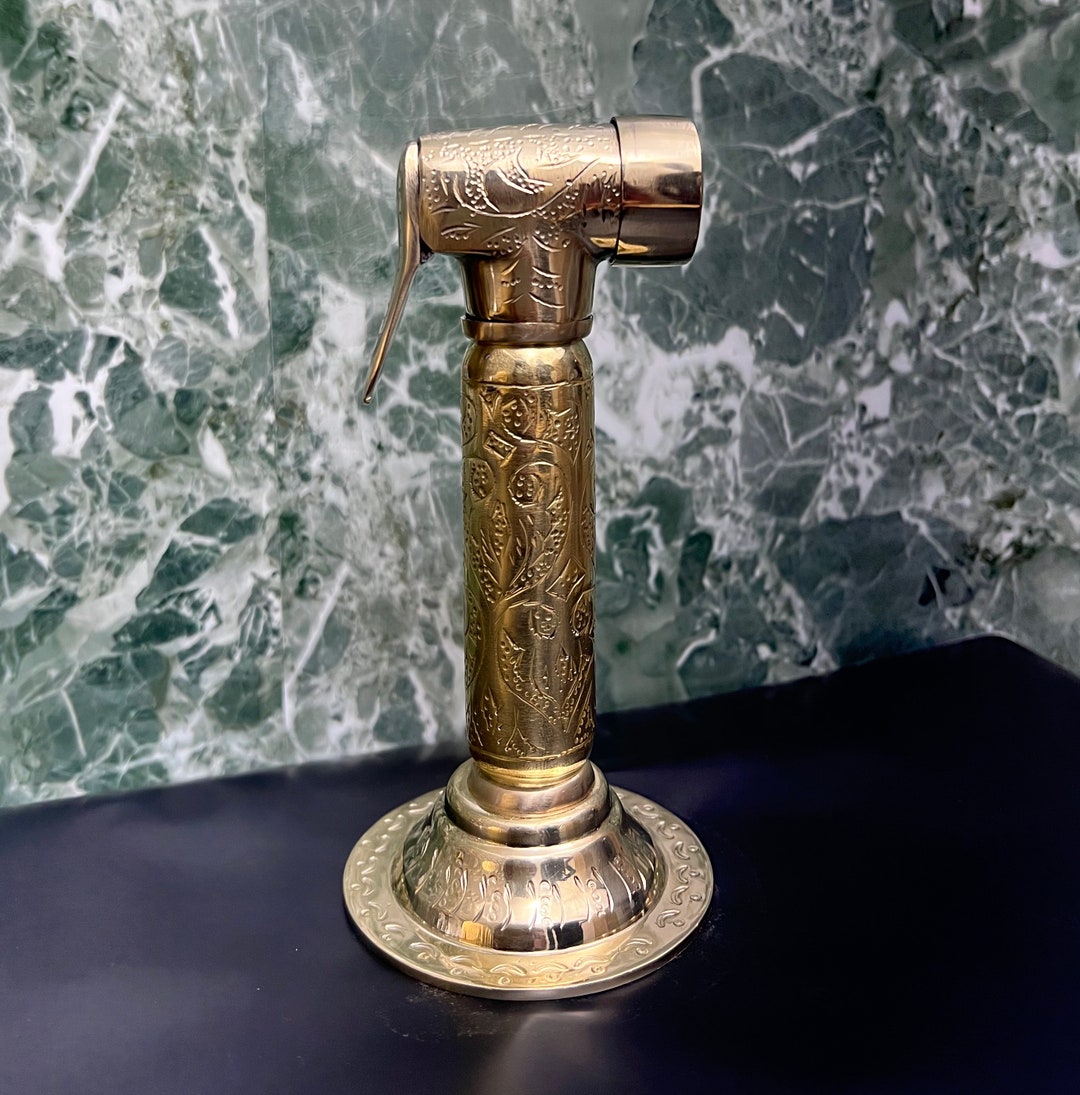 Unlacquered Brass Kitchen Sprayer Handmade Engraved Sprayer Etsy