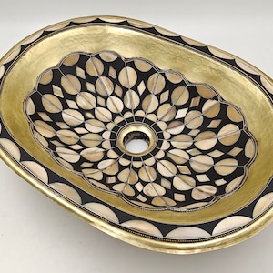 Unlacquered Brass Sink, Moroccan Handmade Sink - Black Resin And Bone Conception, Vessel Sink For Bathroom