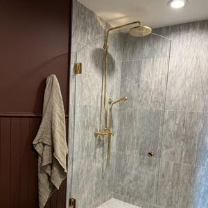Unlacquered Brass Shower System, Vintage Shower System Victorian Design, ShowerHead and Hand Shower System