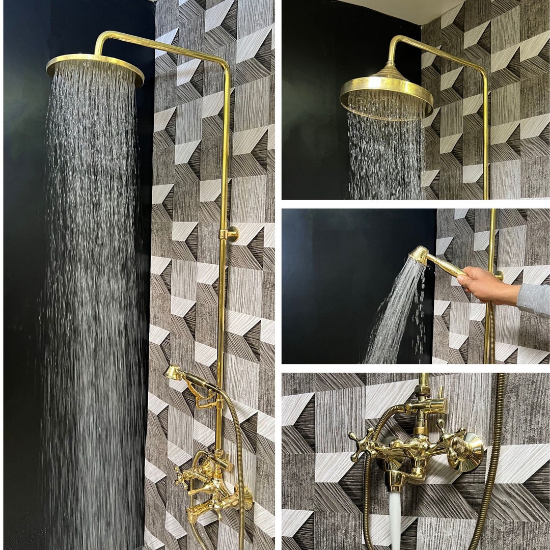 Unlacquered Brass Shower System With High Pressure, Luxury Shower