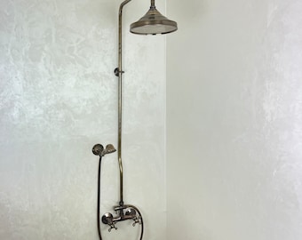 Victorian Style Shower Set with Handheld and Showerhead - Bronze Finish - 8” Round Rainfall Showerhead