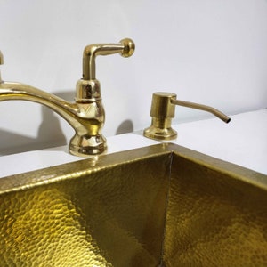 Unlacquered Brass Bridge Faucet, Pure Brass V Bridge Kitchen Faucet, Spray Side, Brass Soap dispenser image 6