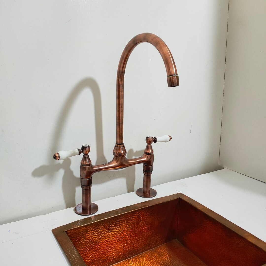 Solid Brass Copper Bridge Faucet Vintage Style Copper Kitchen Etsy