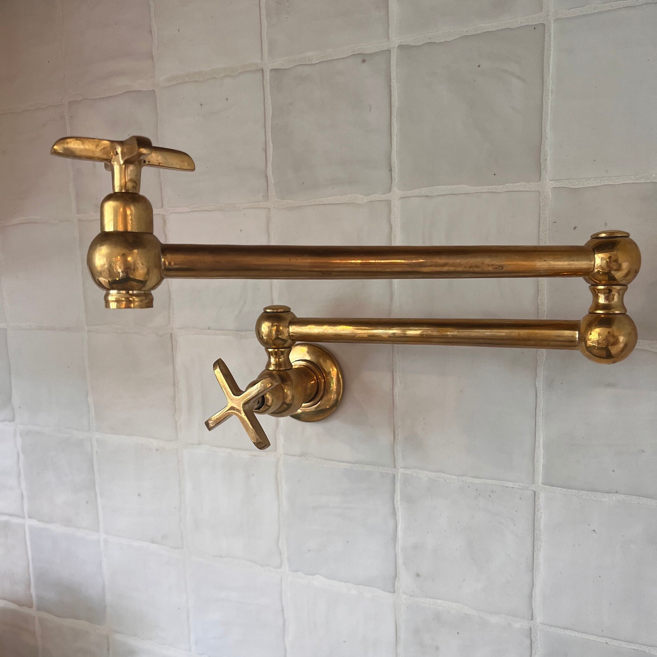 Unlacquered Brass Pot Filler Kitchen Faucet , Stove Faucet , Wall-Mounted Faucet For Kitchen