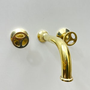 Brass Wall Mounted Faucet, Unlacquered Brass Bathroom Faucet with Different Styles Handles