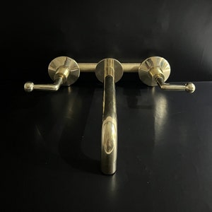 Solid Brass Wall Mounted Faucet, Unlacquered Brass Bathroom Faucet with Lever Handles