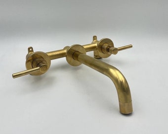 Solid Brass Wall Mounted Faucet, Unlacquered Brass Bathroom Faucet