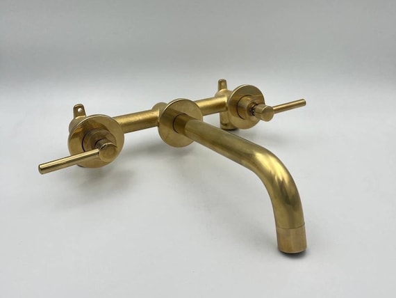 Solid Brass Wall Mounted Faucet, Unlacquered Brass Bathroom Faucet