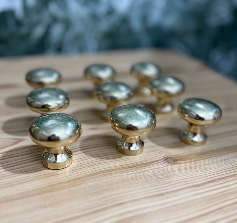 Unlacquered Brass Knobs Antique Brass Round Mushroom Knob Etsy