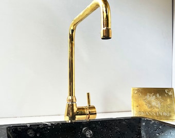 Brass Single Lever Kitchen Faucet, Unlacqured Brass Mixer Faucet Kitchen Sink Mixer Tap