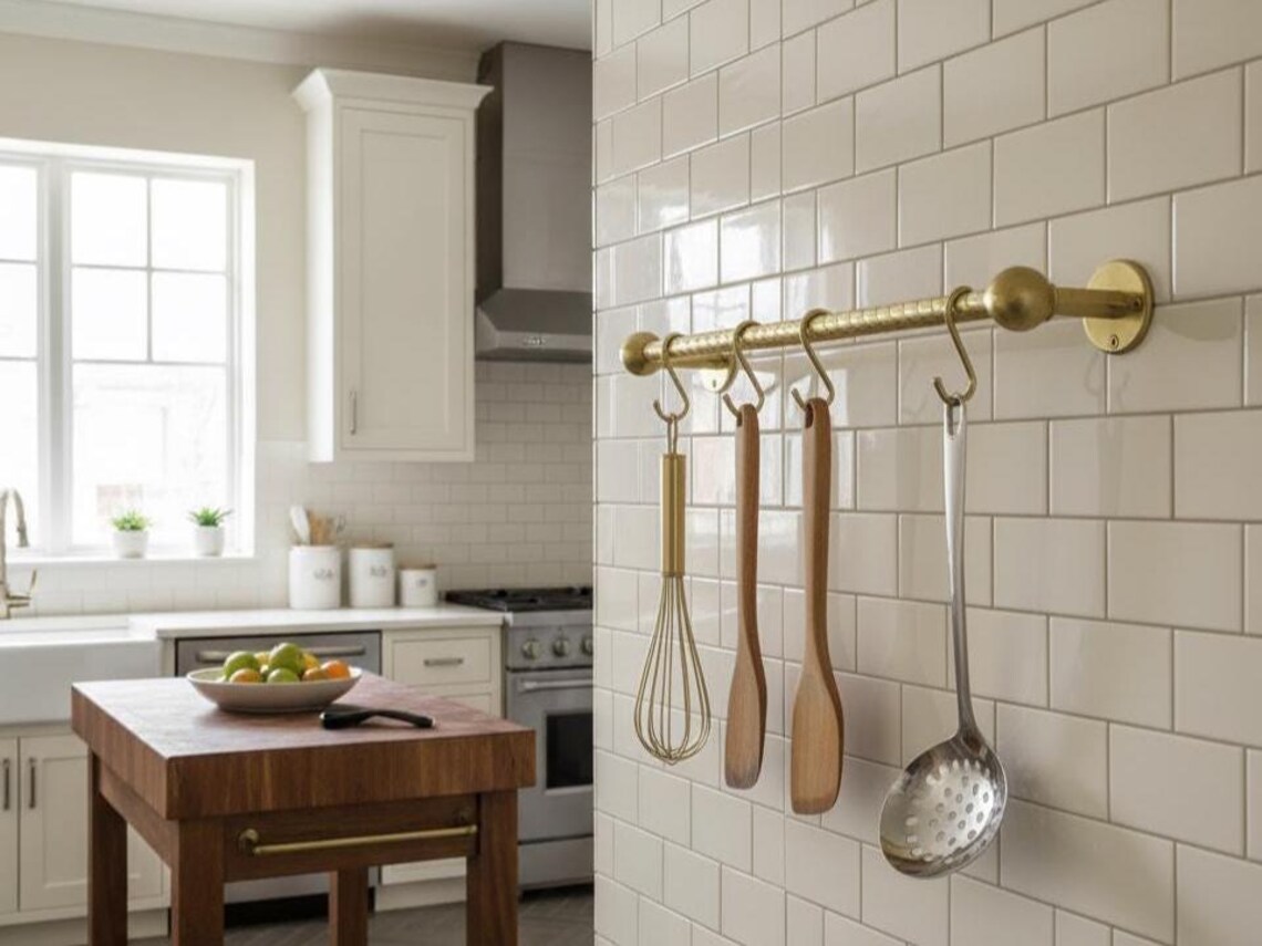 Pot Rack Rail Unlacquered Brass Pot Rail | Brass Pot Rack With S Hooks | Twisted Rod ...