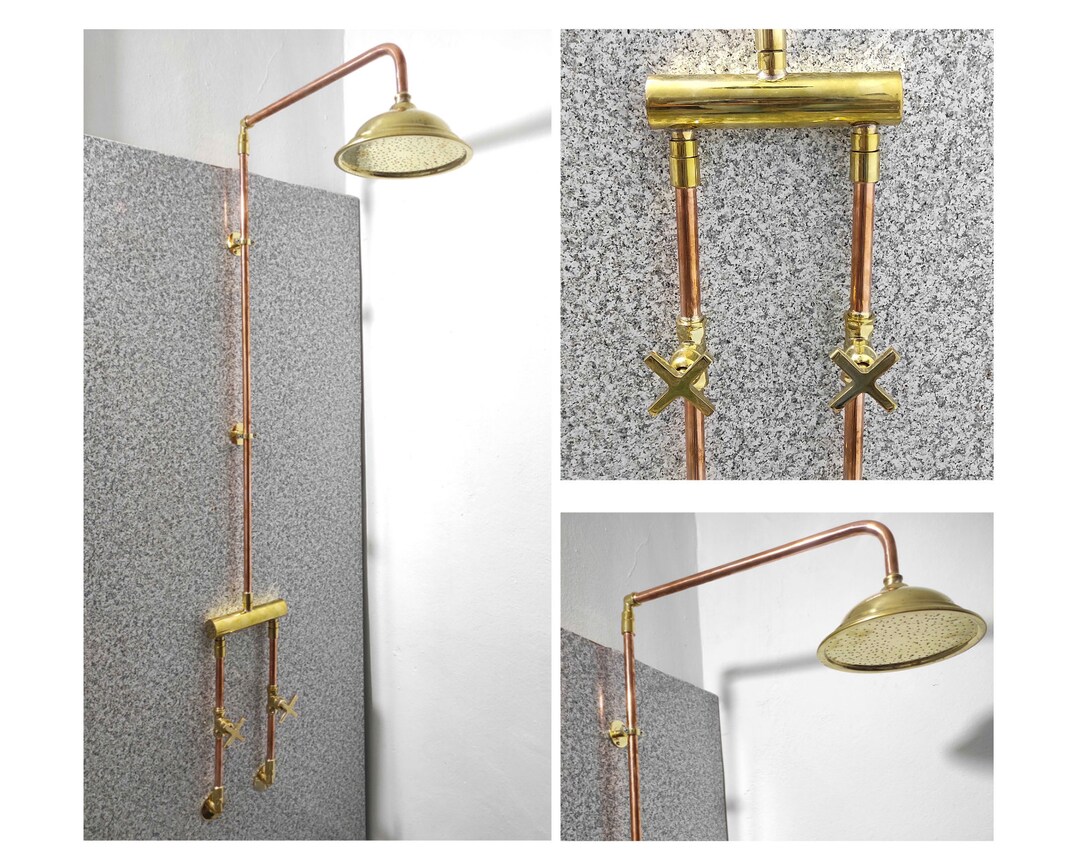 Rustic Raw Copper Shower System, Exposed Shower in Real Copper and
