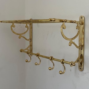 Unlacquered Brass Towel Rack, Bathroom Shelf with Hooks - Rack Bathroom Storage
