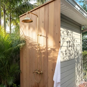 Unlacquered Brass Outdoor Shower With HandHeld, Handmade Solid Brass Shower Head with Handheld