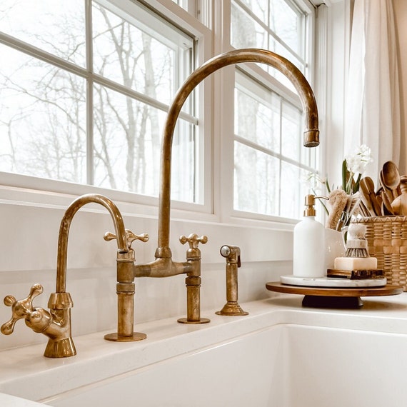 Antique brass kitchen deals faucet