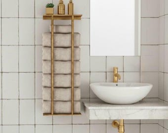 Antique Brass Towel Holder, Unlacquered Brass Towel Bar Rack With Vertical Rods