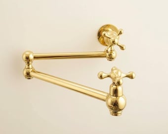 Unlacquered Brass Pot Filler, Solid Brass Wall Kitchen Stove Faucet, Pot Filler Kitchen Faucets