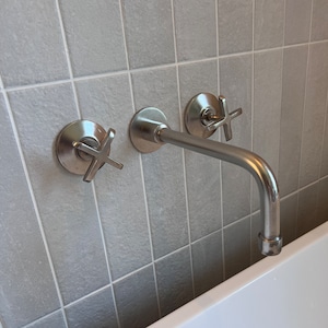 Solid Brass Bathroom Faucet - Nickel Wall Mount Bathroom Faucet - 2 Handles Faucet