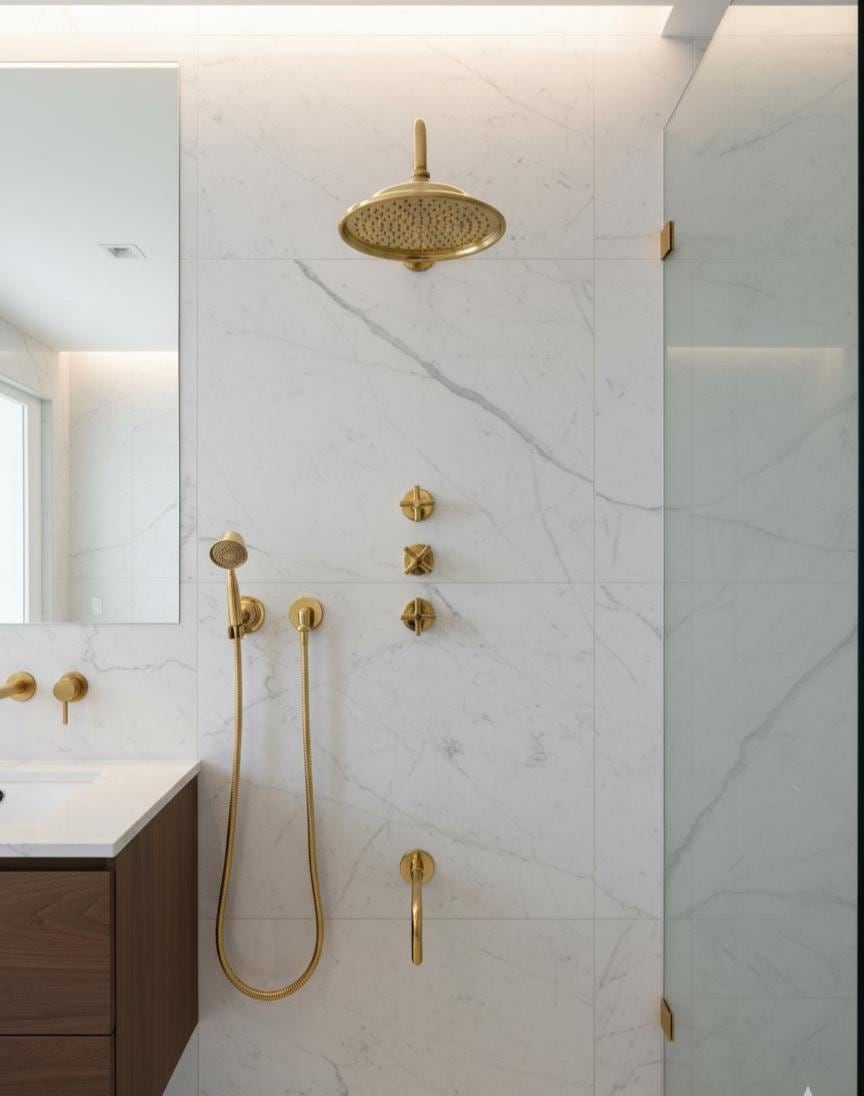 Unlacquered Brass Shower Set - ShowerHead, HandHeld Shower and Tub Faucet