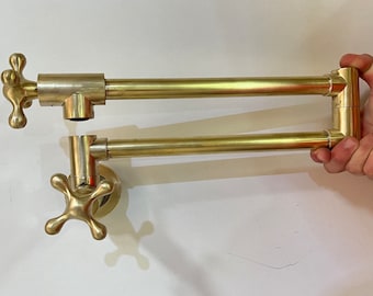 Unlacquered Brass Pot Filler, Wall Mount Pot filler faucet , Solid Brass Kitchen Faucet With Cross Handle - Kitchen Faucets