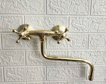 Wall Mount Faucet, Unlacquered Brass Kitchen Faucet Wall Mounted, Customized Size