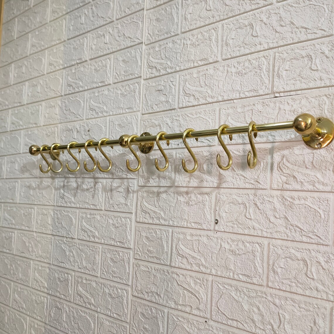 Antique Style Unlacquered Brass Pot Rack Vintage Handmade Gold Etsy
