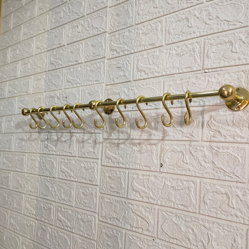 Antique Style Unlacquered Brass Pot Rack Vintage Handmade Gold Etsy