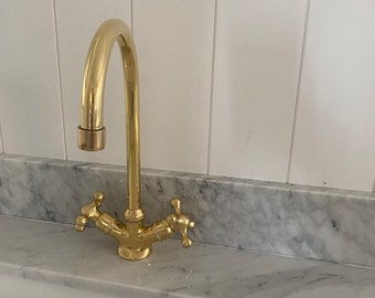 Gooseneck Faucet In Unlacquered Brass, Single Hole Kitchen Faucet