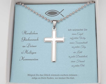 Geschenk 1. heilige Kommunion, Geschenk Junge Kommunion, Personalisierte Kette Junge, Geschenkidee Kommunion Junge, Kreuz Kommunion