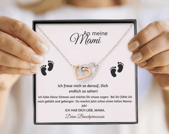 An Meine Mami Verschlungene Herzen - Kette, Geschenk für werdende Mutter, Geschenk aus dem Babybauch, Geschenk vom Bauchzwerg