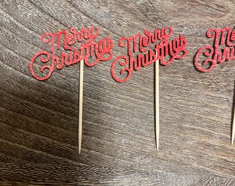 Glitter Merry Christmas cupcake toppers