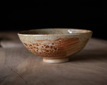 Ceramic Small Bowl with Shino glaze. Japanese-style. Wheel-thrown.