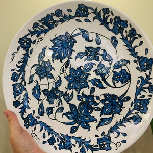 Handmade Turkish 30cm size Tile Plate,Blue  and white tile plate,Homedecor tile plate,Traditional Turkish Tile Plate,Hand Painted Tile Plate