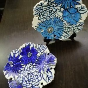 Handmade Tile plate,Turkish Tile Plate ,Blue and White Plate,Set of plate set,Blue Flower Desing Tile Plate set,size 20cm Tile Plate Set