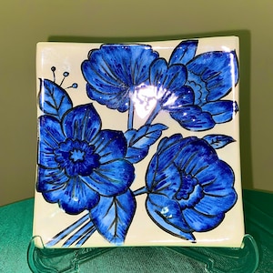 Handmade Tile Plate,Turkhish Tile,Iznik Tile plate,Square Tile Plate,Homedecor Plate,Blue Tile Plate,20X20 cm size Tile Plate,Minimalist