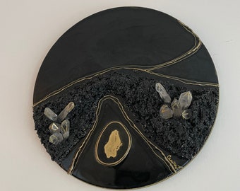 Black & Gold Resin Geode Wall Art: Handmade Crystal Statement Piece