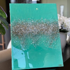 12x16 Teal Crystal Resin Artwork, Wall Art, Geode Art, Wall Decor, Home Decor, Art, Gift for Her or Him, Holiday Collection