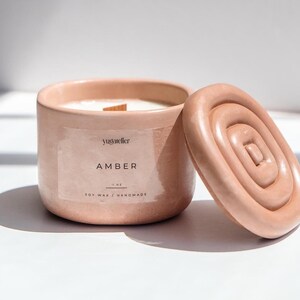 Amber Scented Soy Wax Candle / Wood Wick Candle/ Concrete Jar, Aromatic Scented Candle, Unique Jar Candles image 6