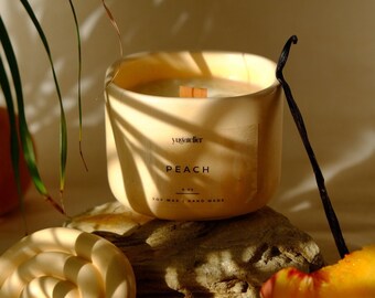 Peach Wood Wick Soy Wax Candle Concrete Jar, Peach Scented Candle, Unique Jar Candles