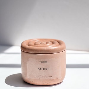 Amber Scented Soy Wax Candle / Wood Wick Candle/ Concrete Jar, Aromatic Scented Candle, Unique Jar Candles image 5