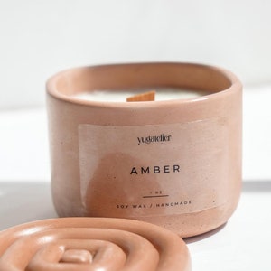 Amber Scented Soy Wax Candle / Wood Wick Candle/ Concrete Jar, Aromatic Scented Candle, Unique Jar Candles image 7