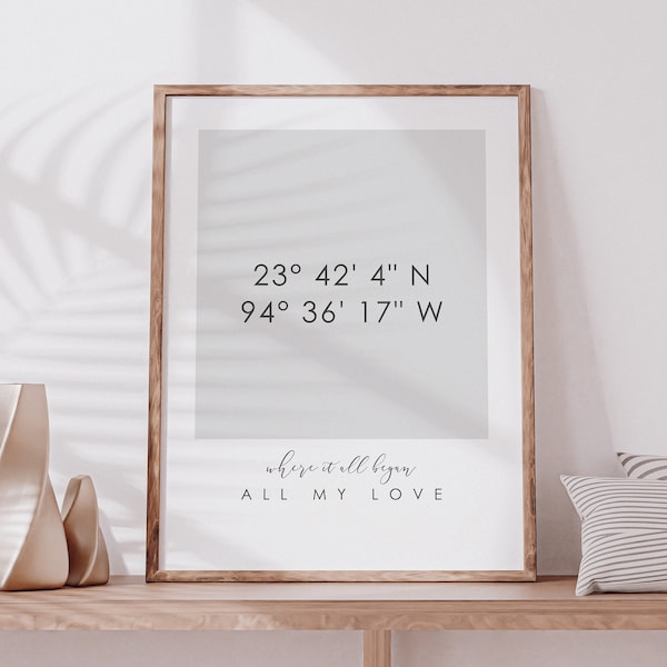 Coordinates Custom Print,Custom Location Coordinates Print,Latitude Longitude,Valentine's Day Gift, Valentine's day for him,Mothers Day Gift