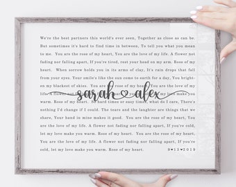 Custom Lyric Art Vows Personalized Gift, Wedding Vows or Your Sing Lyrics, Song Lyrics Wall Art Paper, Personalized, Mothers Day Gift