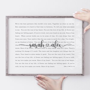 Song Lyrics Print, Wedding Song Lyrics, Valentines Day, Song Lyric Art, Anniversary Gift For Her, Custom Portrait, Personalized Gift